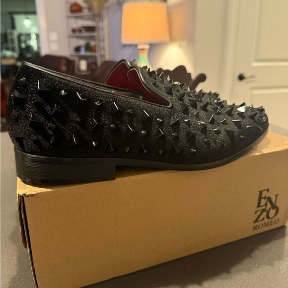 Mens Black Spiked Loafers